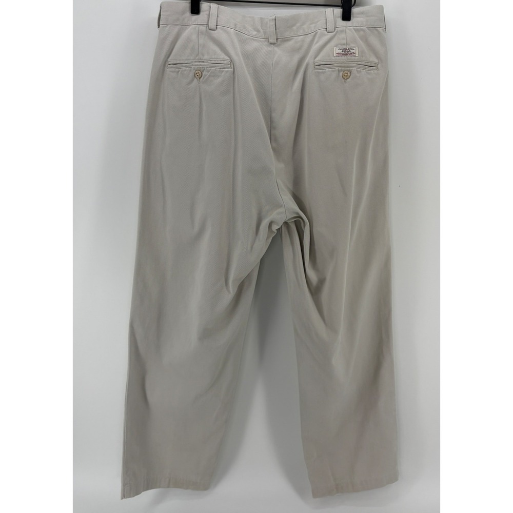 Vintage Polo Ralph Lauren Andrew Pant 36px30 Double Pleated Chino Pants Cream - Picture 3 of 15